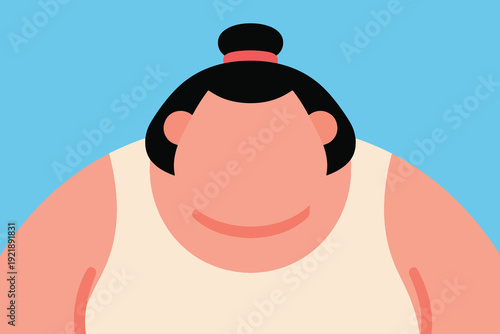 Illustration Of A Sumo Wrestler, With Tied Hair, On A White Background Vector Design Template