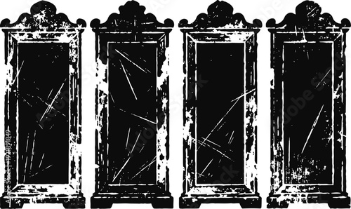 Grunge vintage mirror frames set distressed textured rectangular decorative borders classic ornate design collection