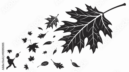 Autumn Leaf Blowing Game Dynamic Illustration for Seasonal Sales Web Design and Outdoor Activity Promotion