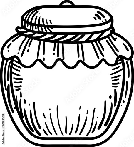 Vintage honey jar with fabric cover and string tied around the lid illustration
