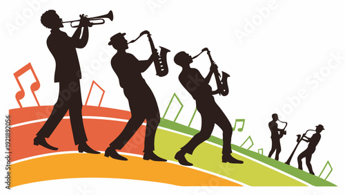 Jazz Band Silhouette Performance Dynamic Music Festival Event Promotion Stage Riser Saxophone Trumpet Players