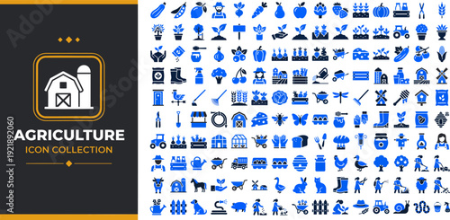 150 Agriculture and Farming Outline Vector Icons Set — Gardening, Farm Equipment and Agricultural Tools Line Icons for Web and App UI