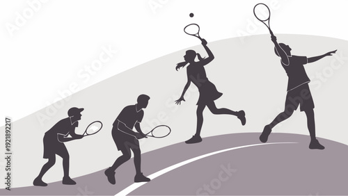 Tennis Serve Sequence Silhouette Dynamic Action Progression for Sports Fitness Web Design Illustration