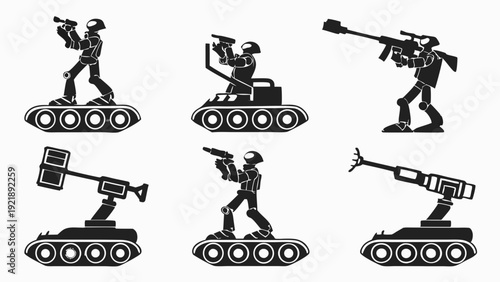 Military Tank Unit Icons Soldiers Combat Vehicles Set for Gaming App Design War Strategy Security Graphics