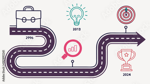 Roadmap Timeline Infographic with Briefcase Lightbulb Target Trophy for Project Planning Success Journey Presentation