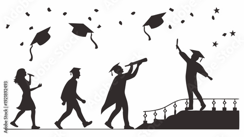 Graduation Celebration Silhouettes Throwing Caps Celebrating Academic Success Future Career Journey Students Achievement