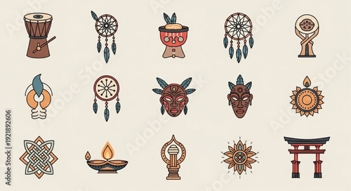 Collection of Tribal Symbols and Cultural Icons.