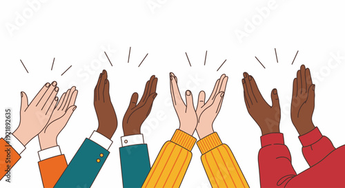 Diverse hands clapping together in celebration and appreciation symbolizing teamwork and unity
