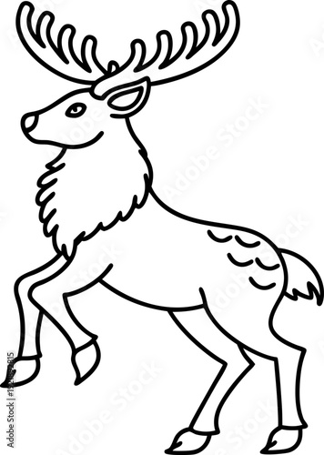 majestic deer with large antlers standing on hind legs in elegant pose outline drawing