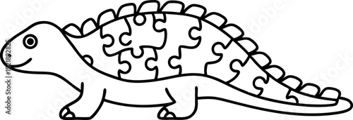 Cute dinosaur puzzle illustration prehistoric reptile with jigsaw pattern kids educational coloring page design