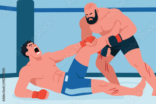 Wrestling Championship Illustration, Athletes Fighting On The Mat, Wrestling Match Between Two Athletes Vector Design Template