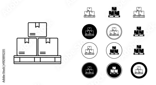 Logistics and shipping icons set including boxes delivery symbols and warehouse signs in black and white