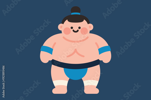 Illustration Of Sumo Wrestler Standing, Concept Of Traditional Martial Arts And Sports Activities Vector Design Template