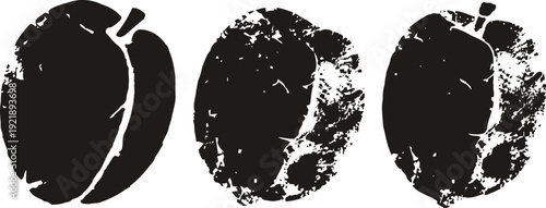 grunge mango fruit silhouettes in black distressed tropical exotic food icons