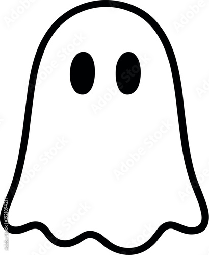 Black Ghost Silhouette with White Oval Eyes Icon Vector Design