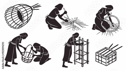 Artisan Women Weaving Baskets Crafting Traditional Wares for Handmade Product Sales and Cultural Projects