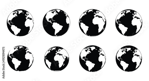 Eight circular earth images varying in light and shadow presented as a silhouette