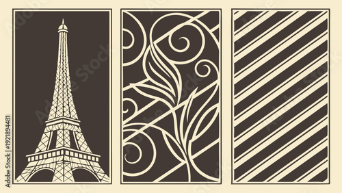 Paris Eiffel Tower Art Panel Set for Home Decor Interior Design Cafe Wall Art Print