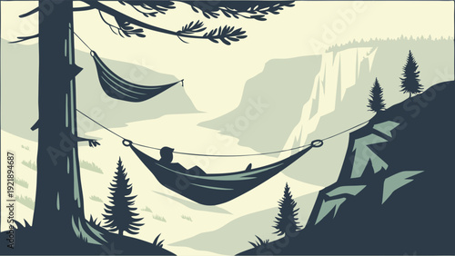 Relaxing Person Lounging in Scenic Hammock Over Canyon View for Travel Adventure Vacation Design