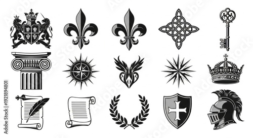 Collection of Vintage Heraldic Symbols and Emblems.