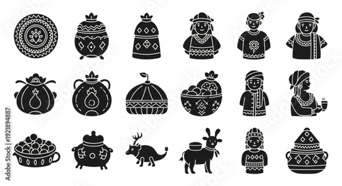 Collection of Traditional African Tribal Symbols and Figures.