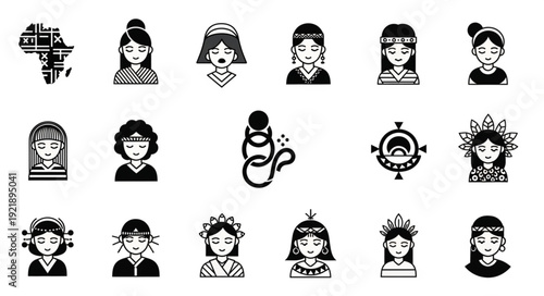 Collection of Diverse Cultural Icons Representing People and Symbols.