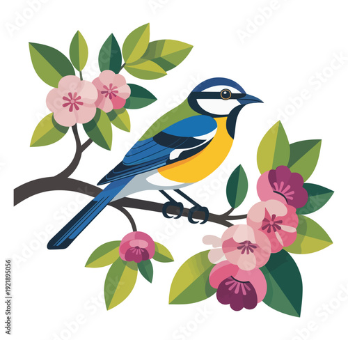 Vector logo of a bird perched on a branch.