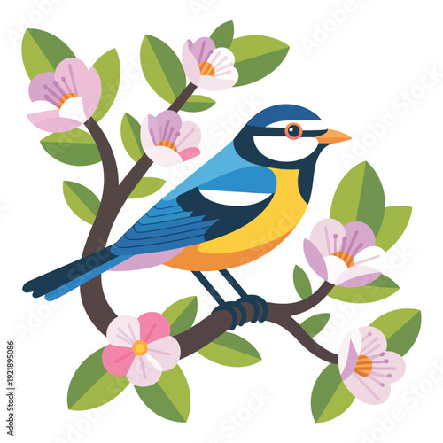 Vector logo of a bird perched on a branch.