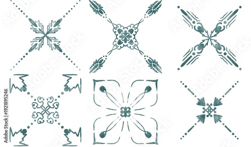 Green Watercolor Ornamental Tile Pattern Collection
