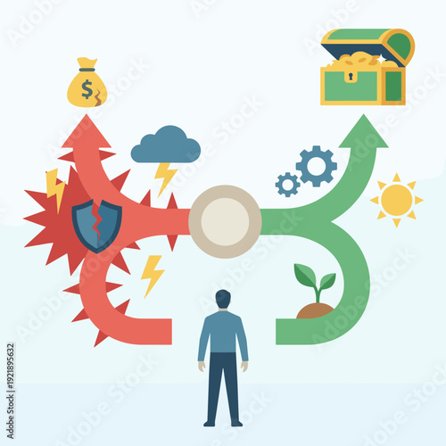 Investment decision path analysis branching options geometric flat vector financial strategy concept