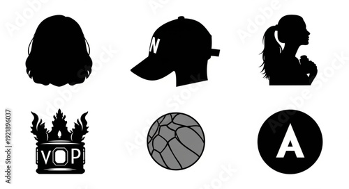 Collection of Silhouettes and Icons Representing People and Objects.
