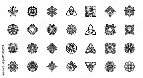 Collection of Celtic knot symbols and abstract geometric patterns.