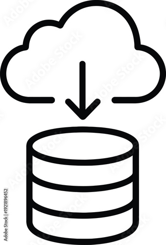 Black line icon of cloud downloading to a cylinder database