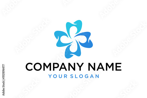 Abstract Dental Care Logo with Four Blue Tooth-like Elements in Circular Pattern, Modern Healthcare Design Graphic
