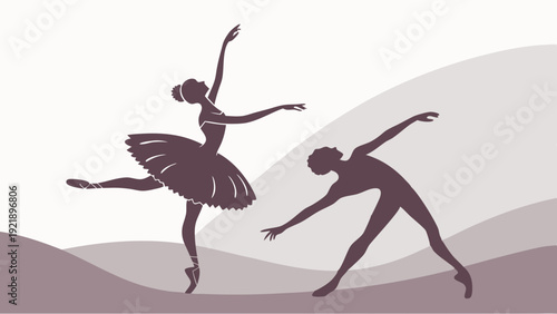 Elegant Ballet Dancers Silhouette Performing Pas de Deux for Dance Studio Promotion or Artistic Event Flyer Design