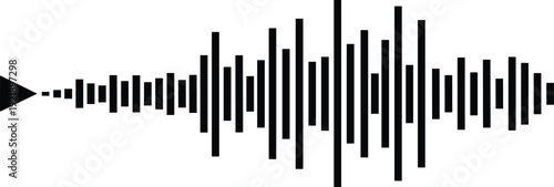 Sound wave silhouette, audio waveform, play button icon, music design, black illustration, audio visualization, sound amplitude, media symbol, dynamic art