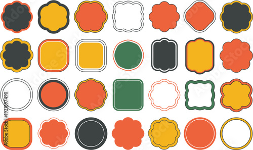 Colorful Badge and Label Shapes Vector Set Decorative Flat Frames Collection Isolated on White Background