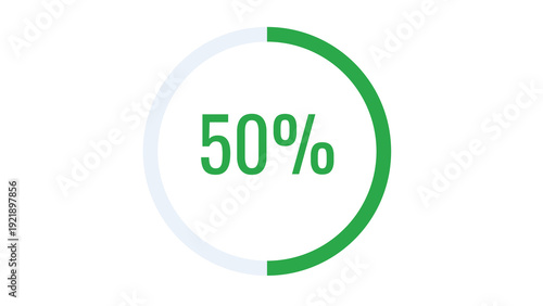 Photos 50 Percent Progress Circle Graphic with Green Segment and Text, Indicating Halfw