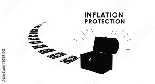 Inflation protection concept with safe and dollar bills