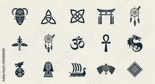 Collection of Ancient Symbols and Cultural Icons.