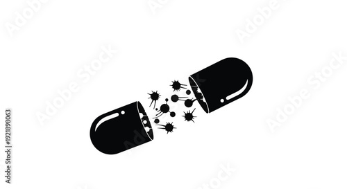 black capsule pill with stars bursting out