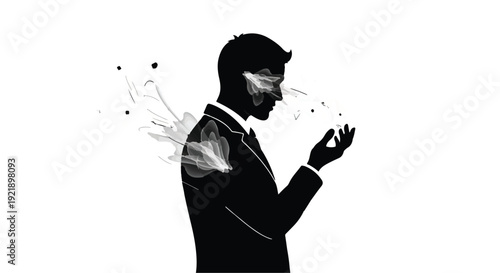 Silhouette of businessman with digital network connection