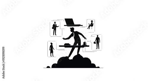 businessman balancing work and social media