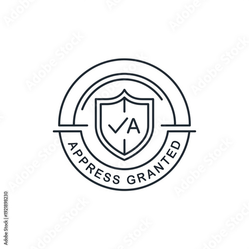 A black and white vector graphic of a shield with a checkmark and the text 'Appress Granted' in a circular design