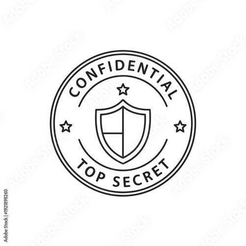 A black and white vector graphic of a confidential top secret stamp with a shield and stars