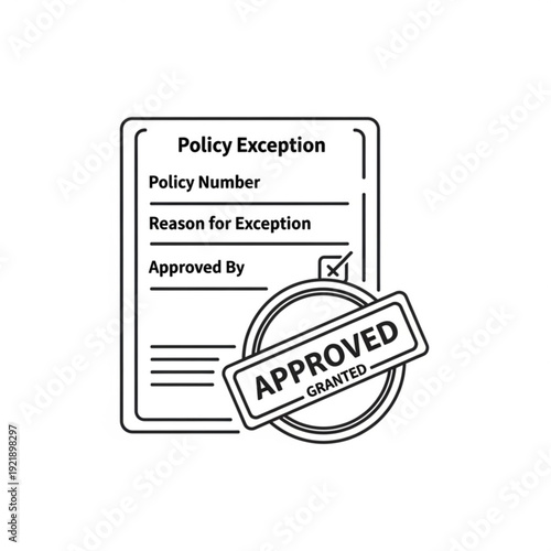 A vector graphic illustration of a policy exception document with an approved stamp