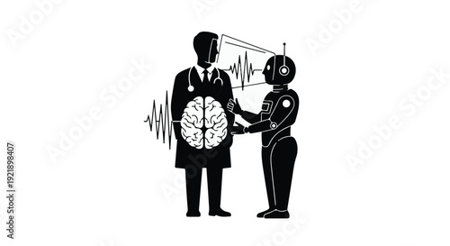 Businessman shaking hands with robot, partnership and technology concept