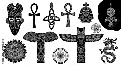 Collection of Ancient Symbols and Cultural Icons.