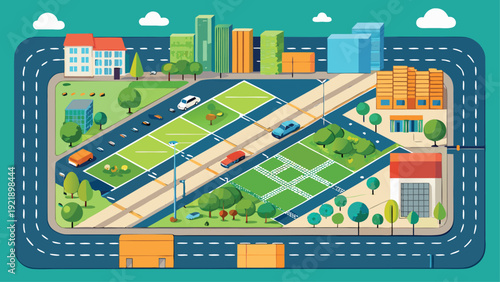 Architectural Site Plan and Landscape Master Plan CAD Drawing, Urban Development Layout with Contours, Roads, Parking and Boundary
