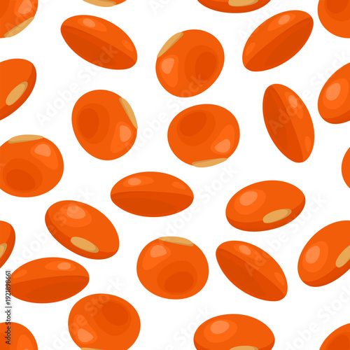 Red lentil seamless pattern. Legume background. Vector cartoon flat illustration. 